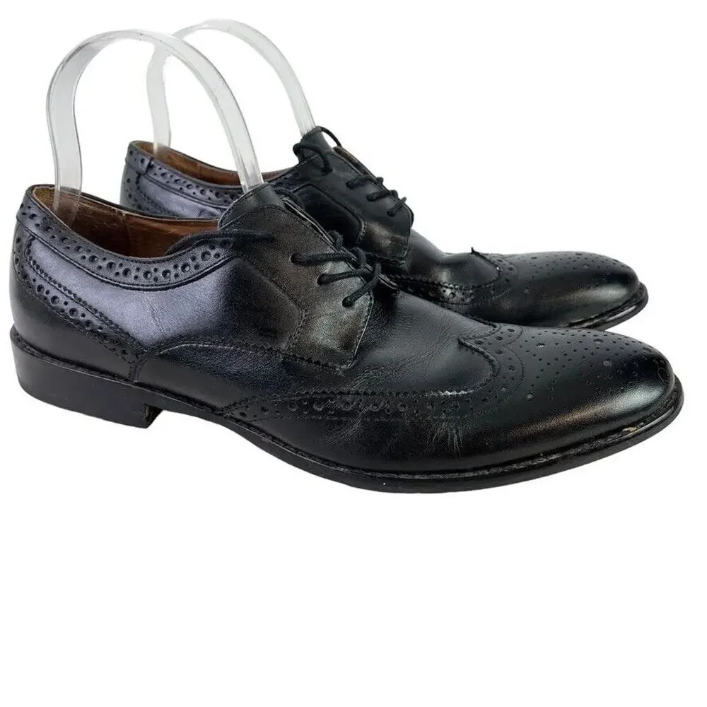 Aston Grey Collection Cross Mens Black Leather Wingtip Oxford Dress Shoes sz 9